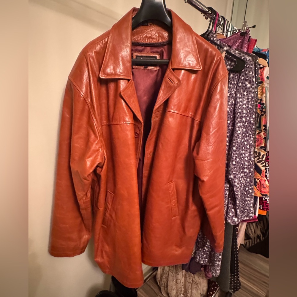 Men's Rust Color Leather Jacket - Picture 2 of 6